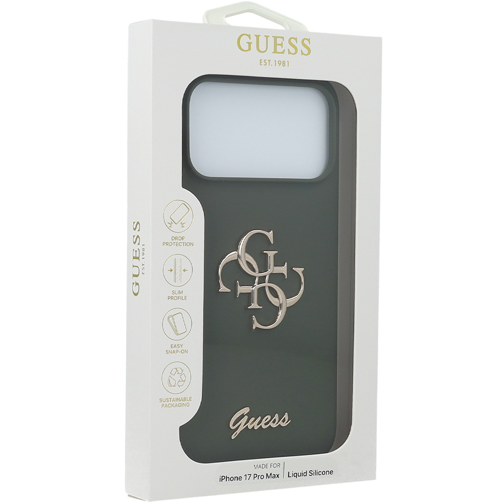 Etui Guess Hardcase Silicone Big 4G Script do iPhone 17 Pro Max, ciemnozielone